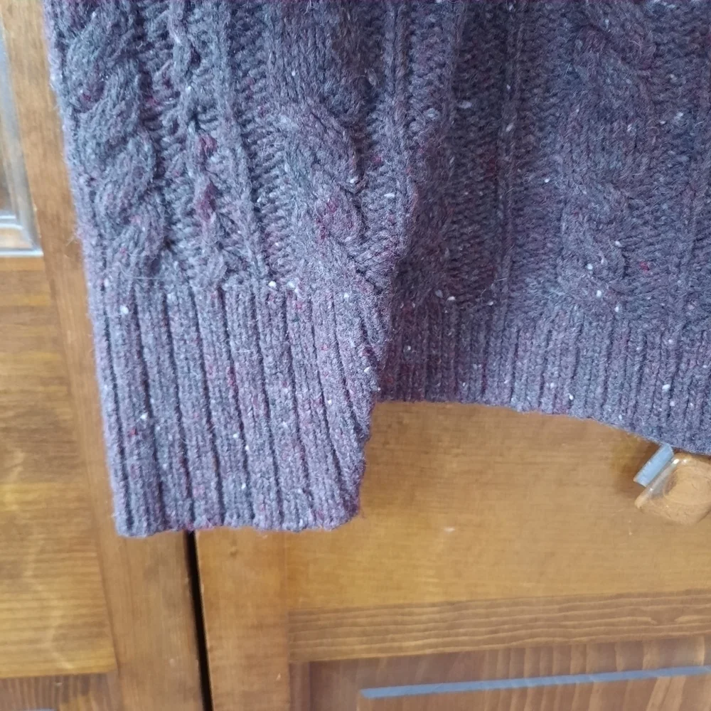 Eddie Bauer wool angora blend brown chunky cable knit crewneck sweater